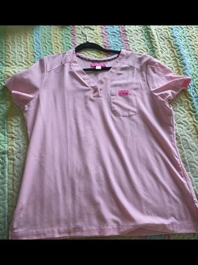 Betsy Johnson V-Neck Pink Scrub Top